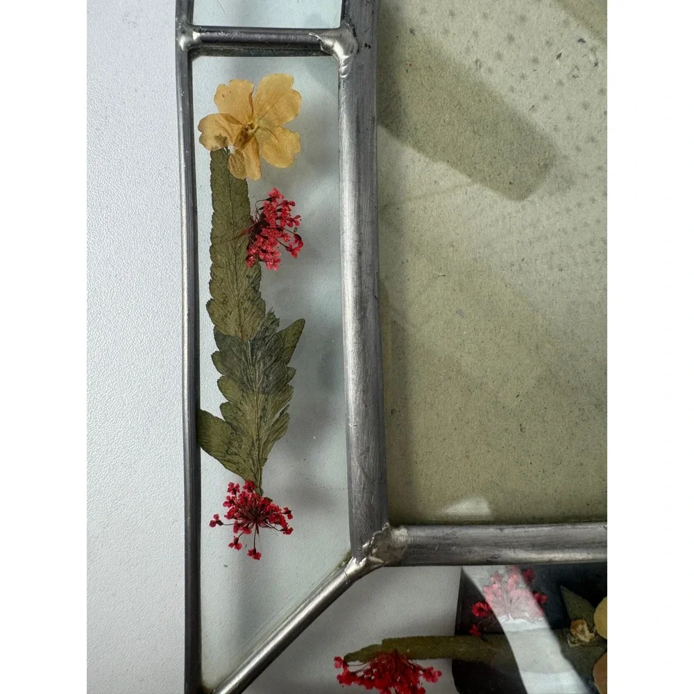 Vintage Pressed Flower Stained Glass Arched Picture Frame Cathedral Boho Decor